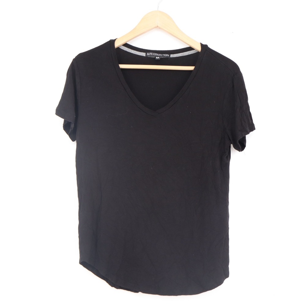 Elite Collection Black V-Neck Short Sleeve T-Shirt Size M
